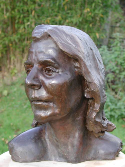 Three quarter profile view of bust of Mrs Joy McQuade